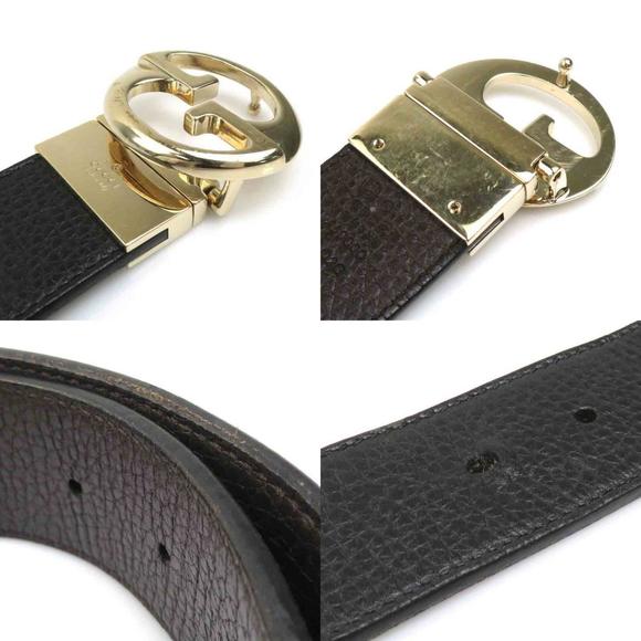 Gucci Men's Leather and Metal Belt in Black Gold (Product Code